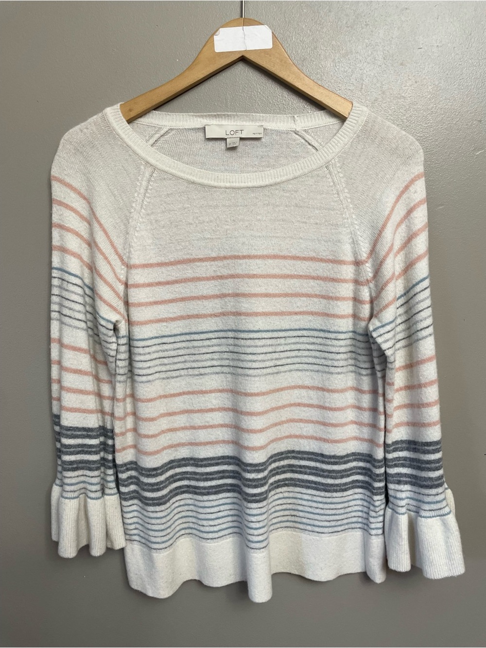 Loft Bell Sleeve Mixed Stripe Wool blend Sweater sz small Petite